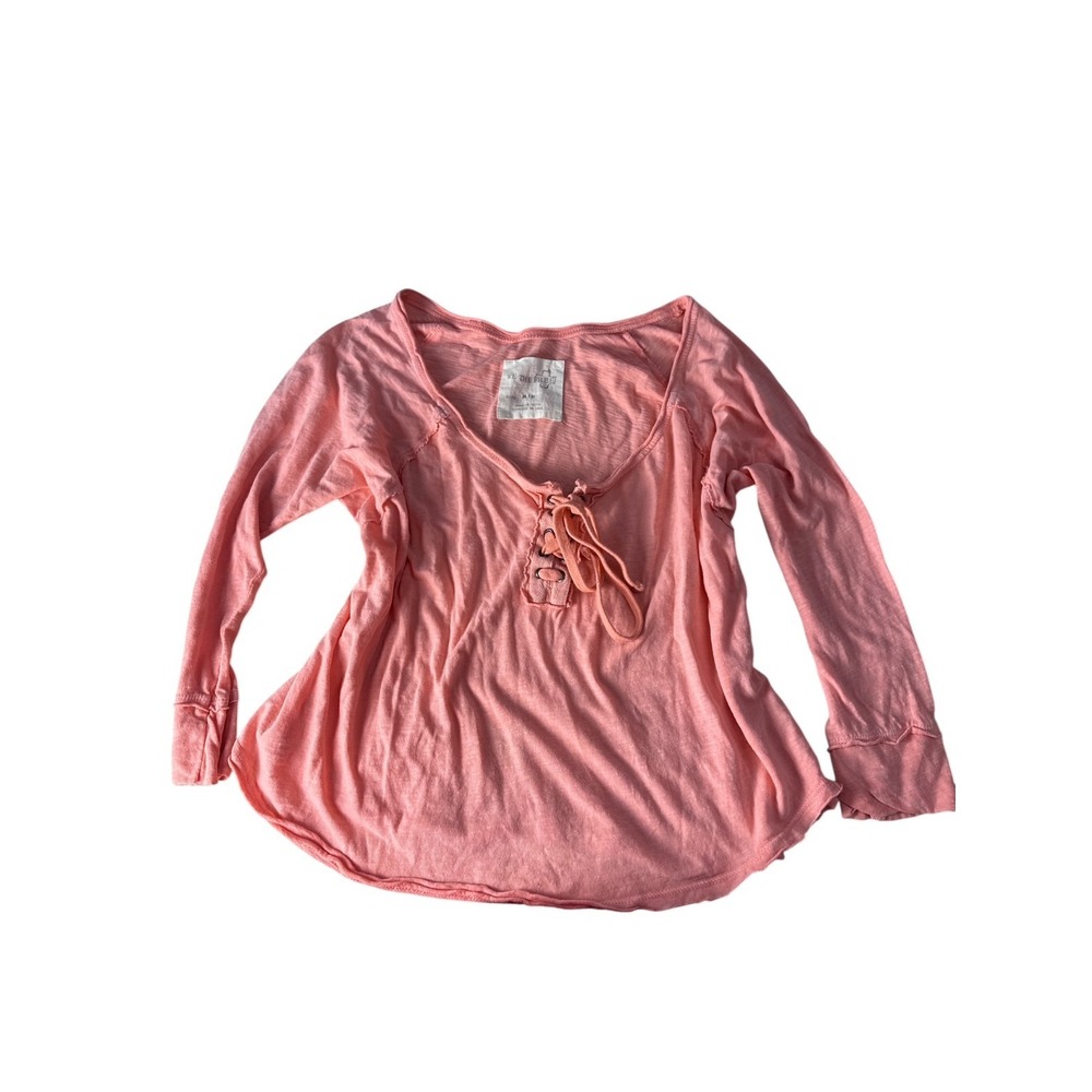Free People We The Free Gatekeeper Lace-Up Boho Lightweight Top Peach Size M